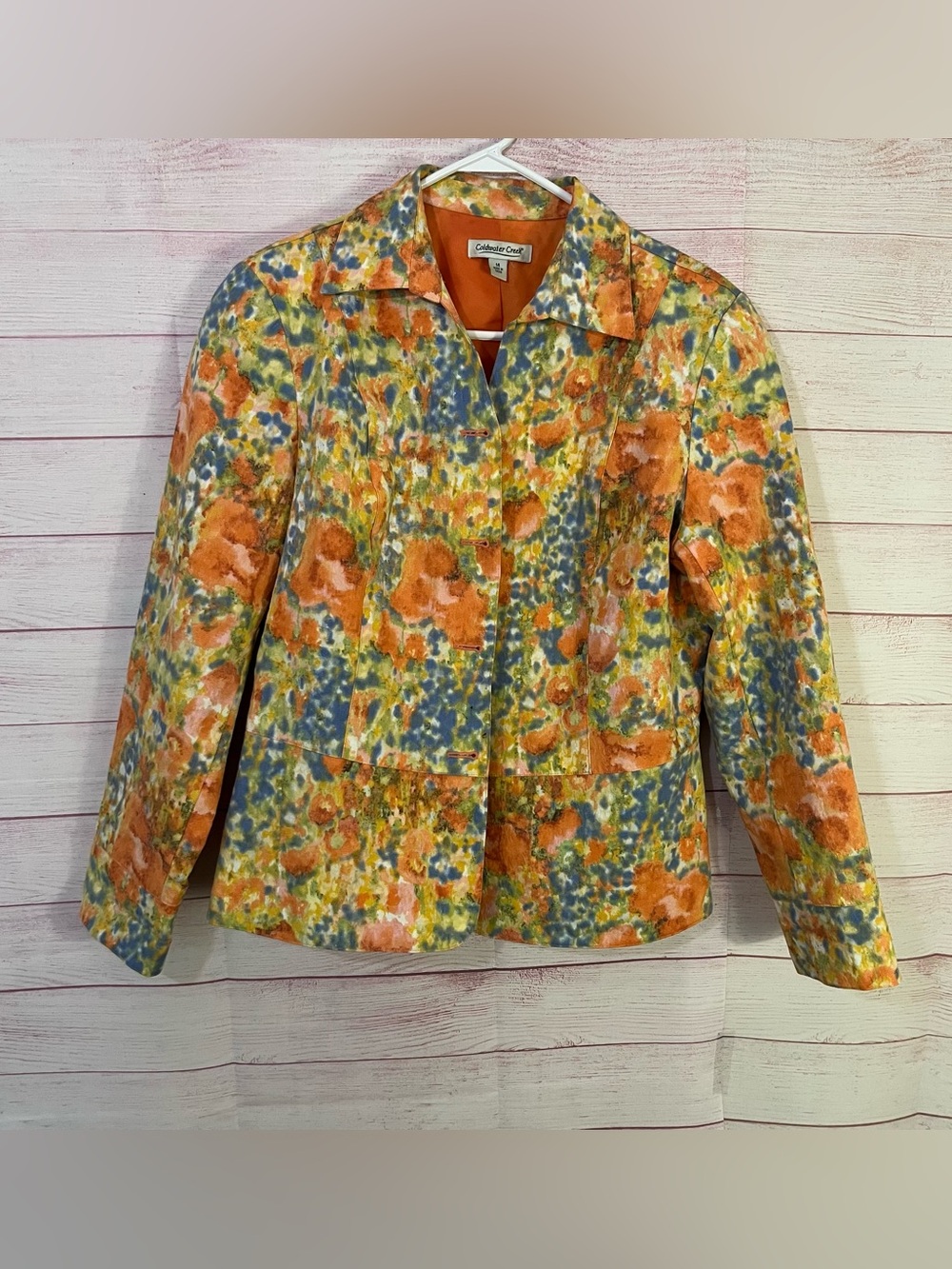 Coldwater Creek Multicolor Floral Button Up Closure Blazer Jacket Size 14